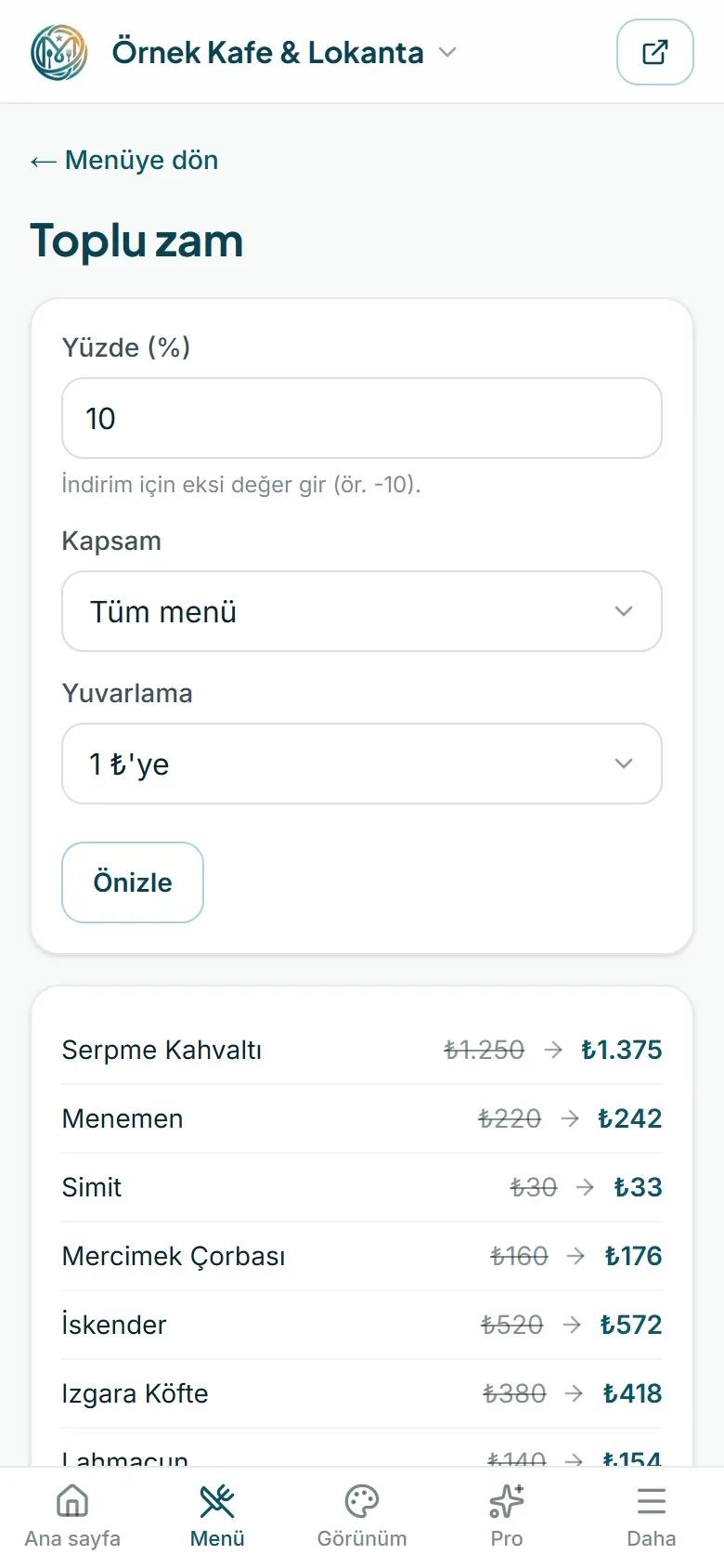 Akıllı Menü — 価格が変わっても、QRはそのまま 1