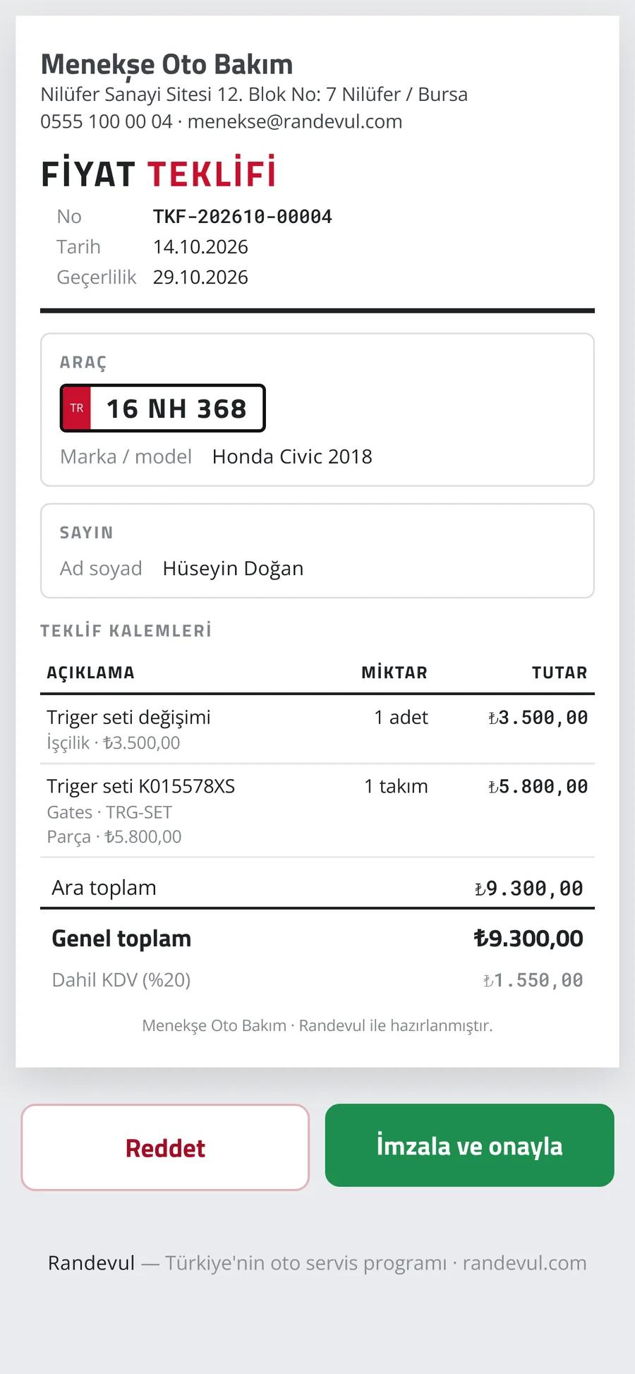 Randevul — Teklif ve imzalı onay 1