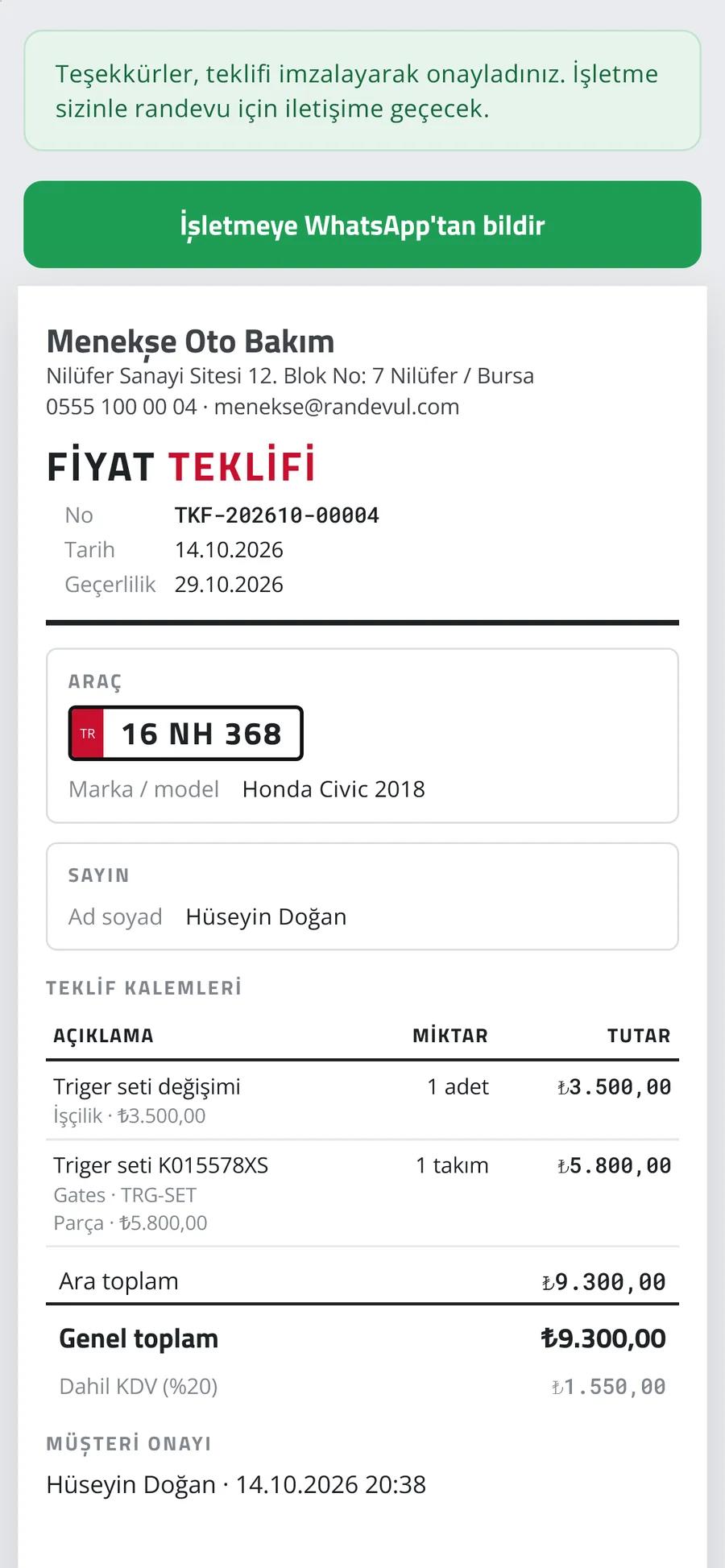 Randevul — Teklif ve imzalı onay 3