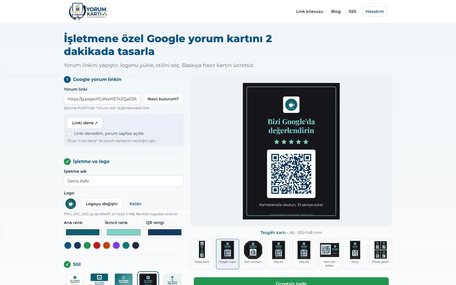 Yorum Kartı — Un diseño con tu marca en 2 minutos