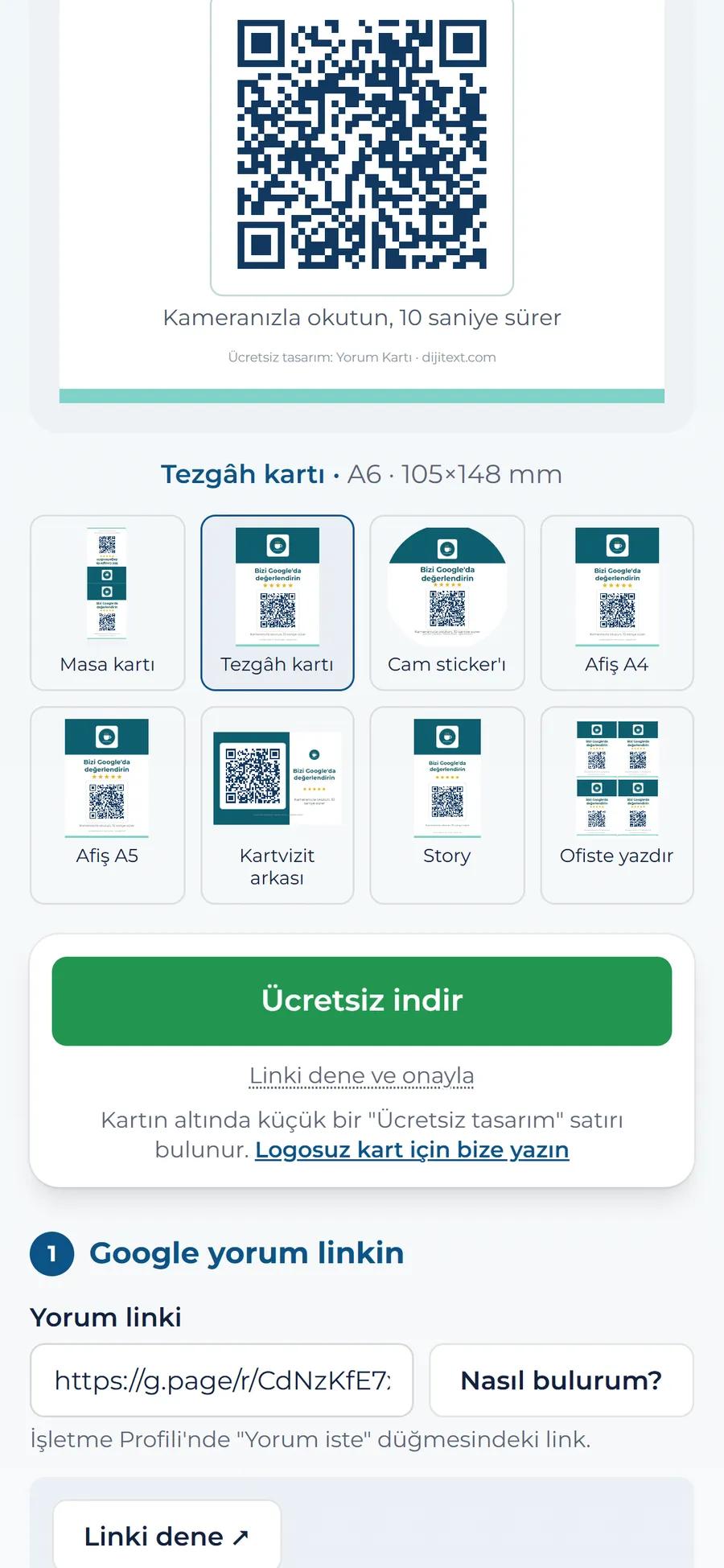 Yorum Kartı — 7 formatos listos para imprimir 1